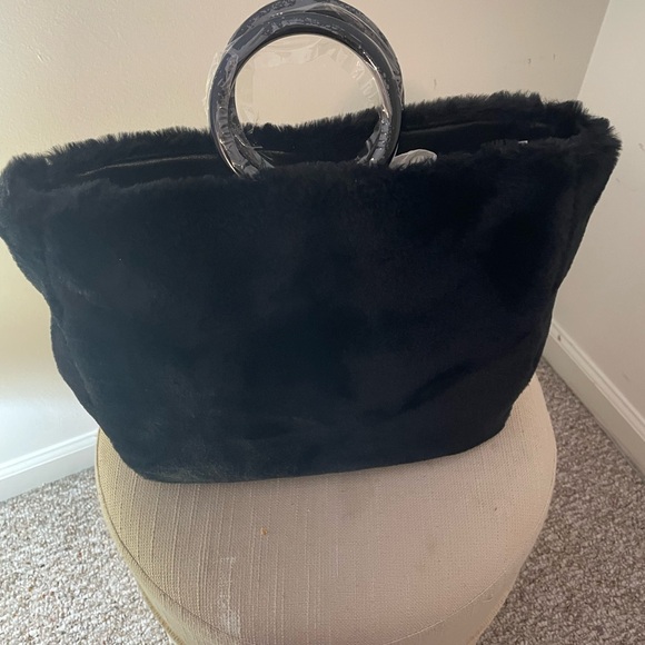 LC Lauren Conrad Black Faux Fur Tote - Picture 1 of 6